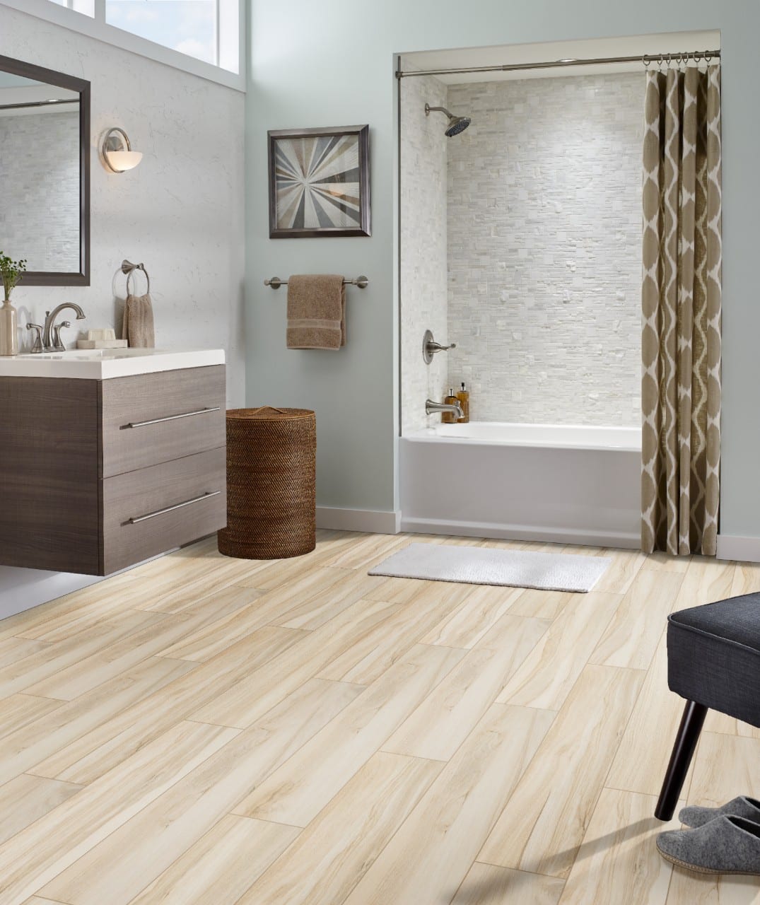 Aspenwood Artic Matte Porcelain Tiles 9x48 in a finished room