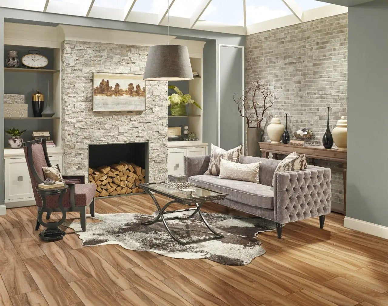 Aspenwood Cafe Matte Porcelain Tiles 9x48 in a finished room