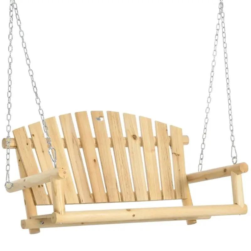 Natural Wooden 2-Seater Hanging Outdoor Porch Swing by HomePacific