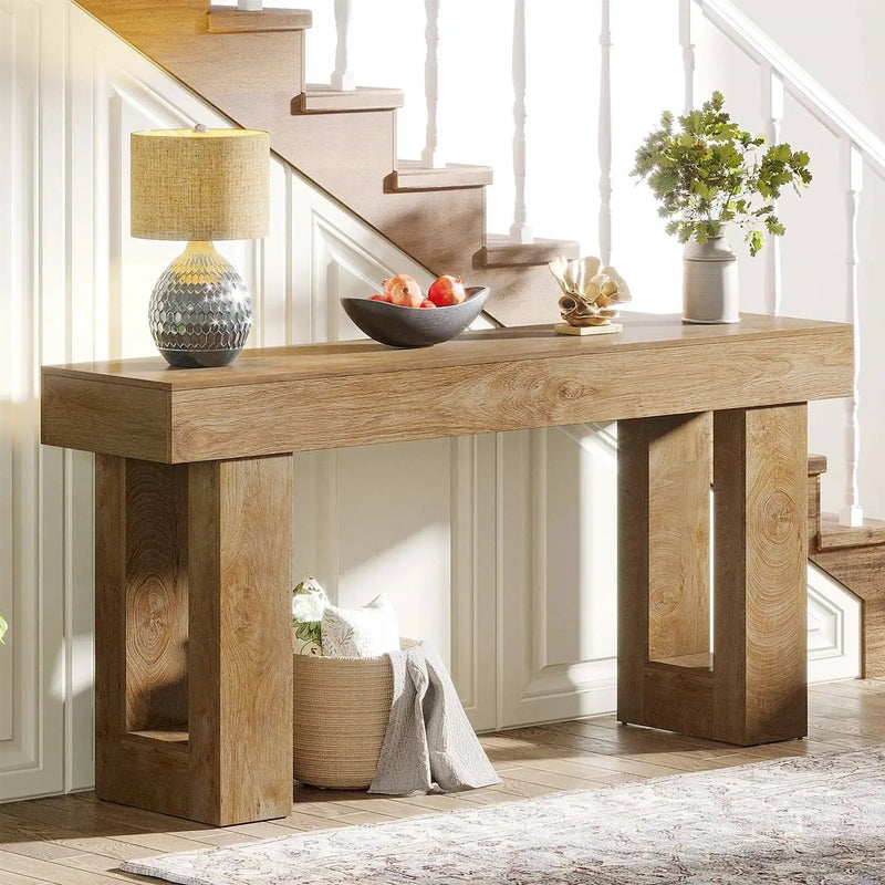 Modern Farmhouse 63-inch Long Narrow Console Sofa Table in Natural Wood Finish by HomePacific