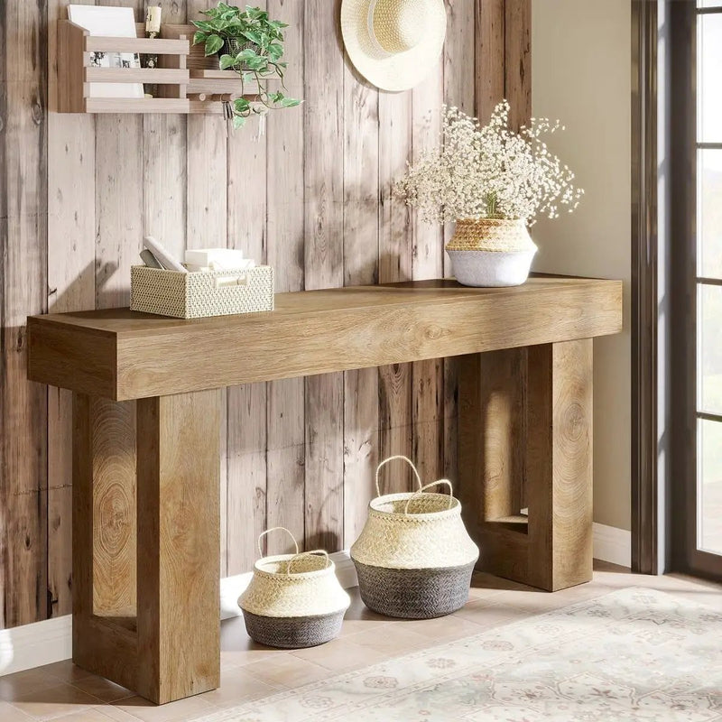Modern Farmhouse 63-inch Long Narrow Console Sofa Table in Natural Wood Finish by HomePacific