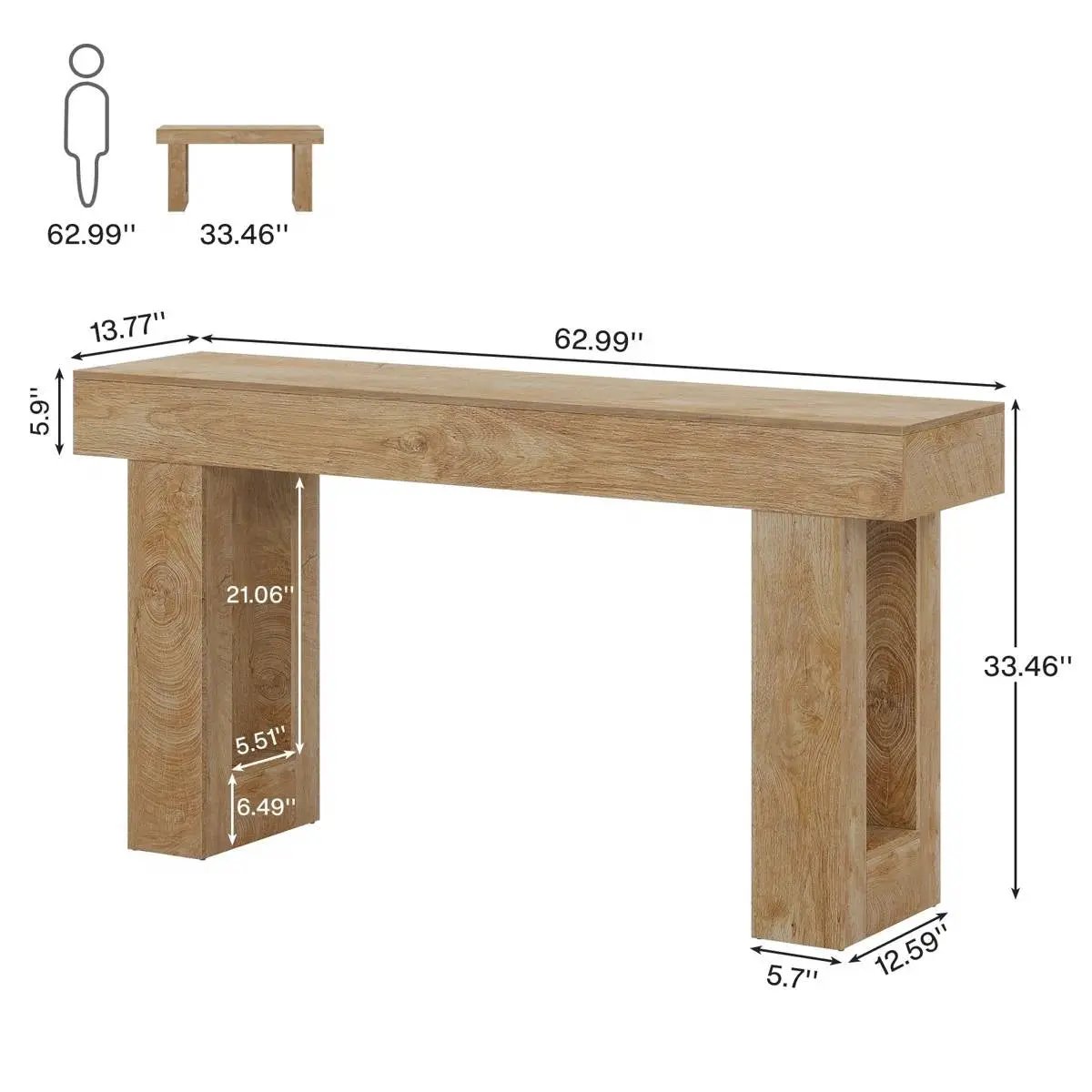 Modern Farmhouse 63-inch Long Narrow Console Sofa Table in Natural Wood Finish by HomePacific