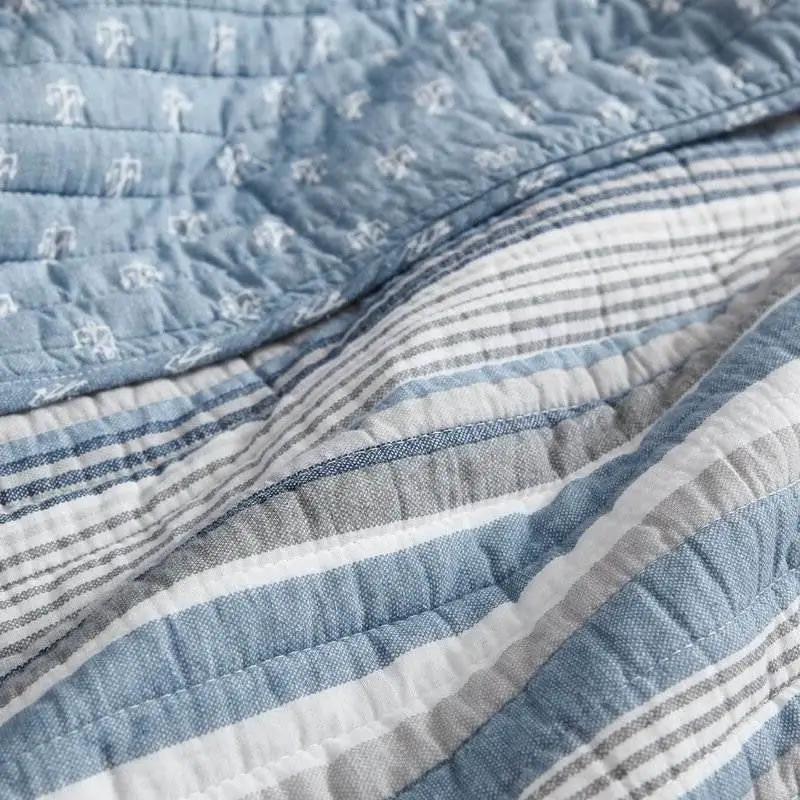 Twin 2 Piece Nautical Anchor Blues 100-Percent Cotton Reversible Quilt Set by HomePacific