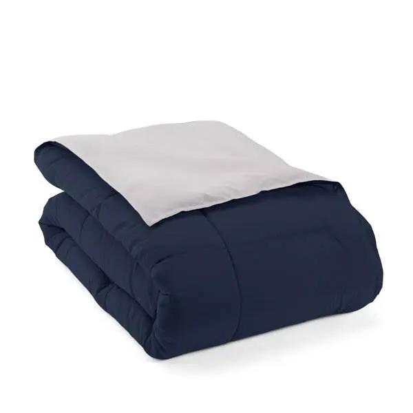 Full/Queen 3-Piece Microfiber Reversible Comforter Set in Navy Blue and Grey by HomePacific