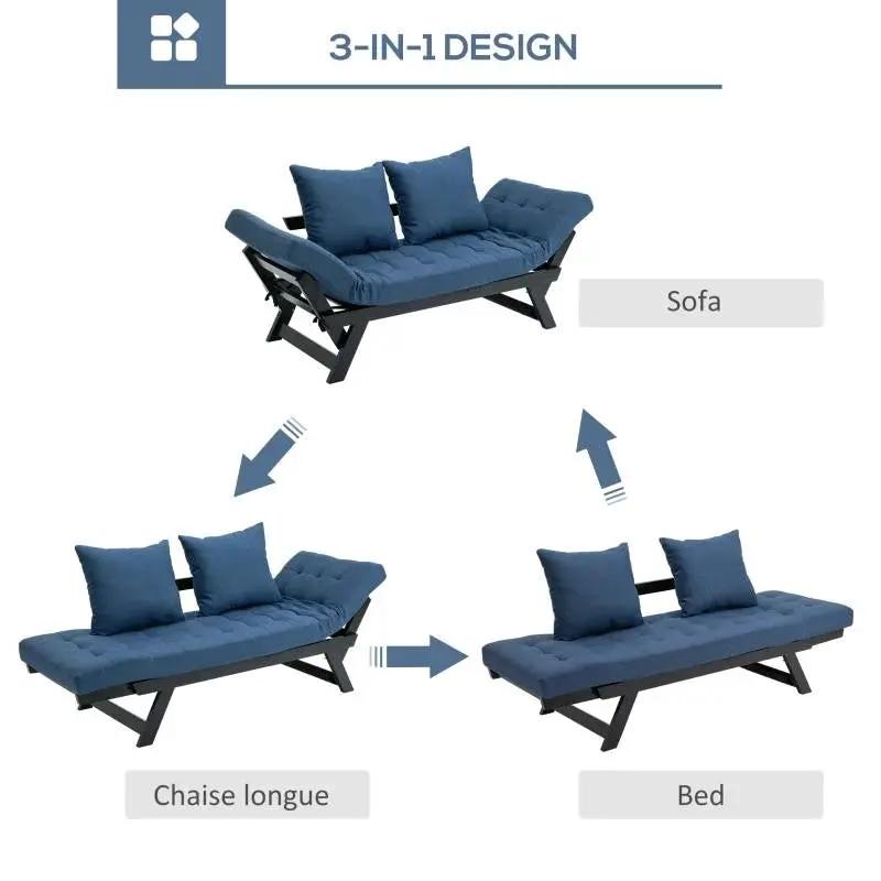Navy/Black 3 In 1 Convertible Sofa Chaise Lounger Bed with 2 Large Pillows by HomePacific
