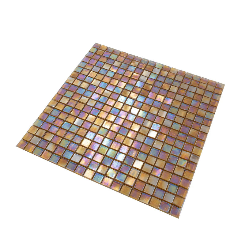 Gold Beige 12x12 Glossy Uniform Square Glass Mosaic Tile (20 pack, 18.69 sq ft/case) by Apollo Tile
