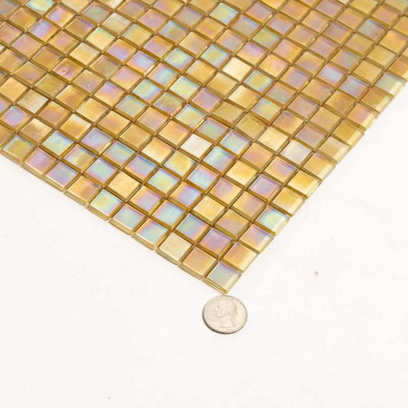 Light Shimmer Beige 12x12 Glossy Uniform Square Glass Mosaic Tile (20 pack, 18.69 sq ft/case) by Apollo Tile