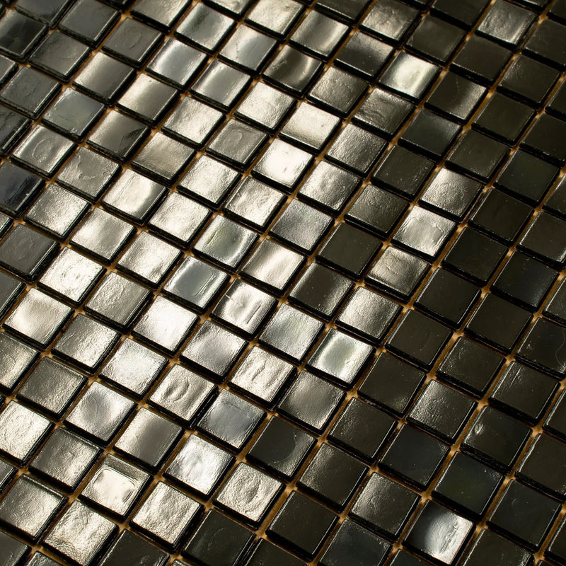 Rich Black 12x12 Glossy Uniform Square Glass Mosaic Tile (20 pack, 18.69 sq ft/case) by Apollo Tile