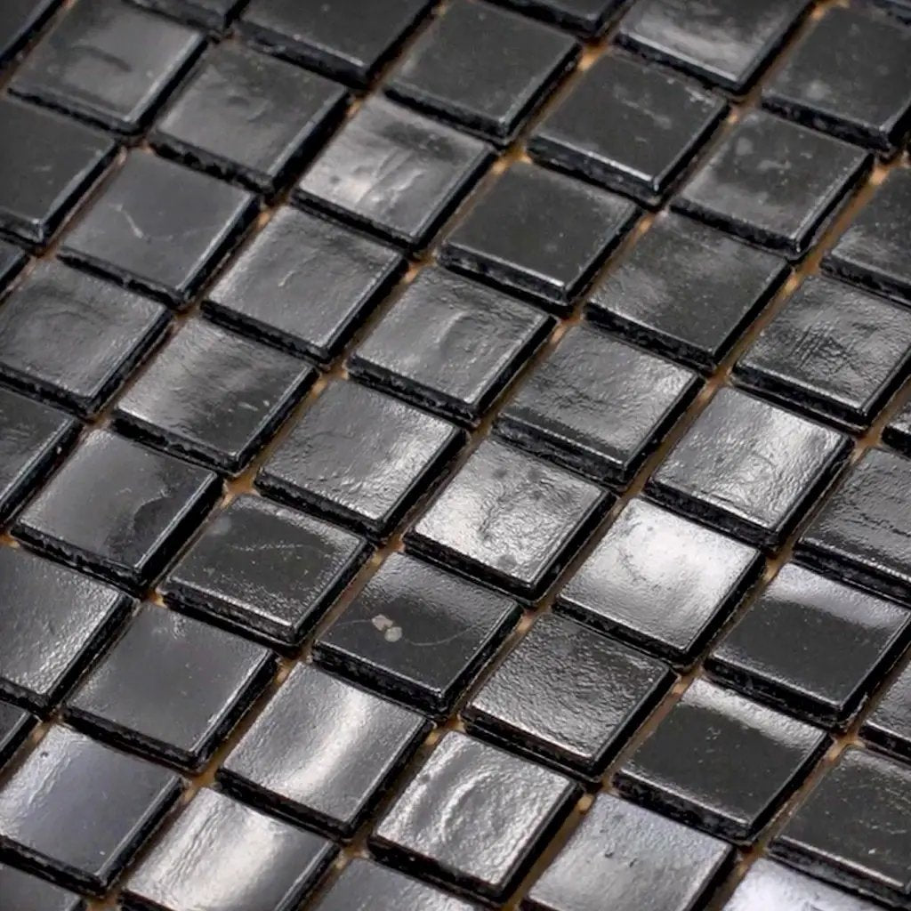 Rich Black 12x12 Glossy Uniform Square Glass Mosaic Tile (20 pack, 18.69 sq ft/case) by Apollo Tile