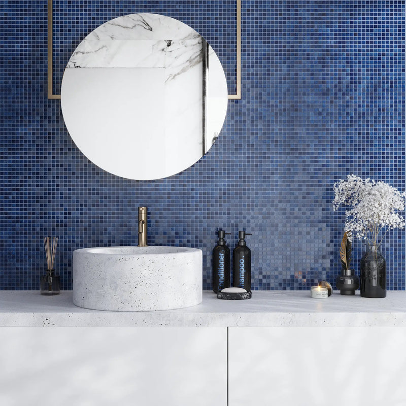 Navy Blue 12x12 Glossy Uniform Square Glass Mosaic Tile (20 pack, 18.69 sq ft/case) by Apollo Tile