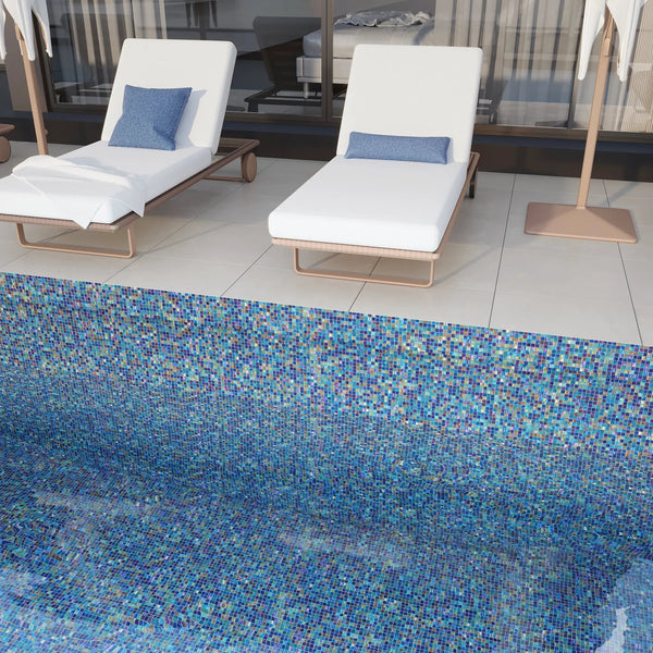 Dark Shimmer Multi Blue 12x12 Glossy Uniform Square Glass Mosaic Tile (20 pack, 18.69 sq ft/case)