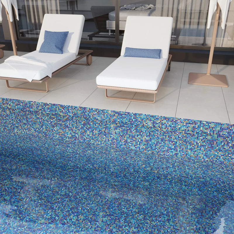 Dark Shimmer Multi Blue 12x12 Glossy Uniform Square Glass Mosaic Tile (20 pack, 18.69 sq ft/case) by Apollo Tile