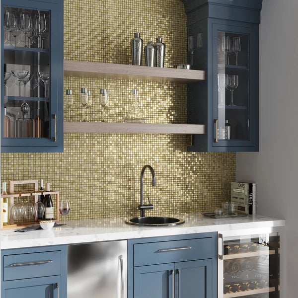 Satin Sheen Gold 12x12 Glossy Uniform Square Glass Mosaic Tile (20 pack, 18.69 sq ft/case)