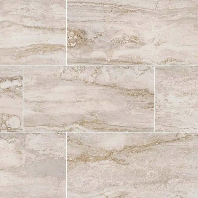 Bernini Bianco Matte Travertine Look Porcelain Tiles 12x24 close up