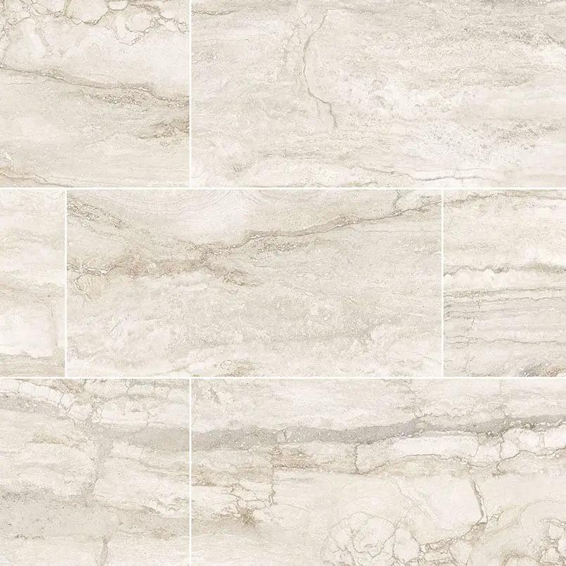 Bernini Bianco Polished Travertine Look Porcelain Tiles 12x24 close up