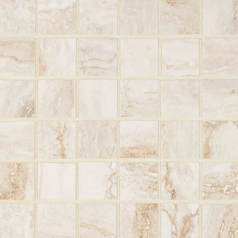 Bernini Bianco Matte Travertine Look Porcelain Mosaics 2x2 close up