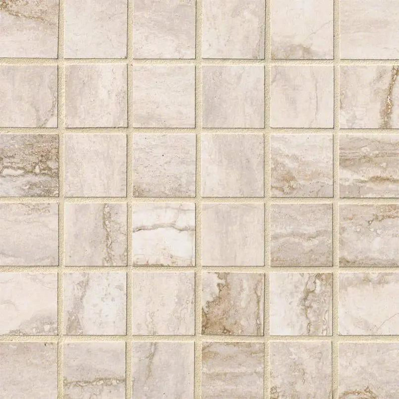 Bernini Camo Matte Travertine Look Porcelain Mosaics 2x2 close up