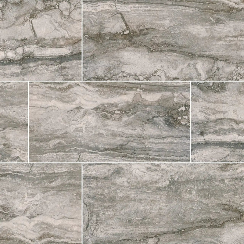 Bernini Carbone Matte Travertine Look Porcelain Tiles 12x24 close up
