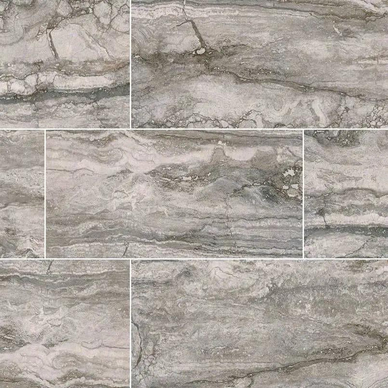 Bernini Carbone Matte Travertine Look Porcelain Tiles 12x24 close up