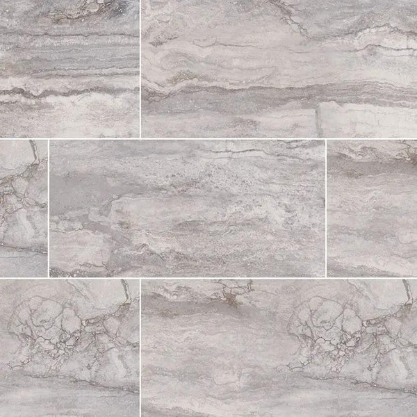 Bernini Carbone Polished Travertine Look Porcelain Tiles 12x24