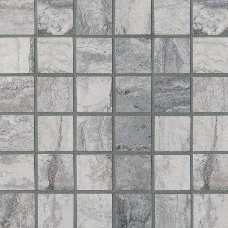Bernini Carbone Matte Travertine Look Porcelain Mosaics 2x2 close up