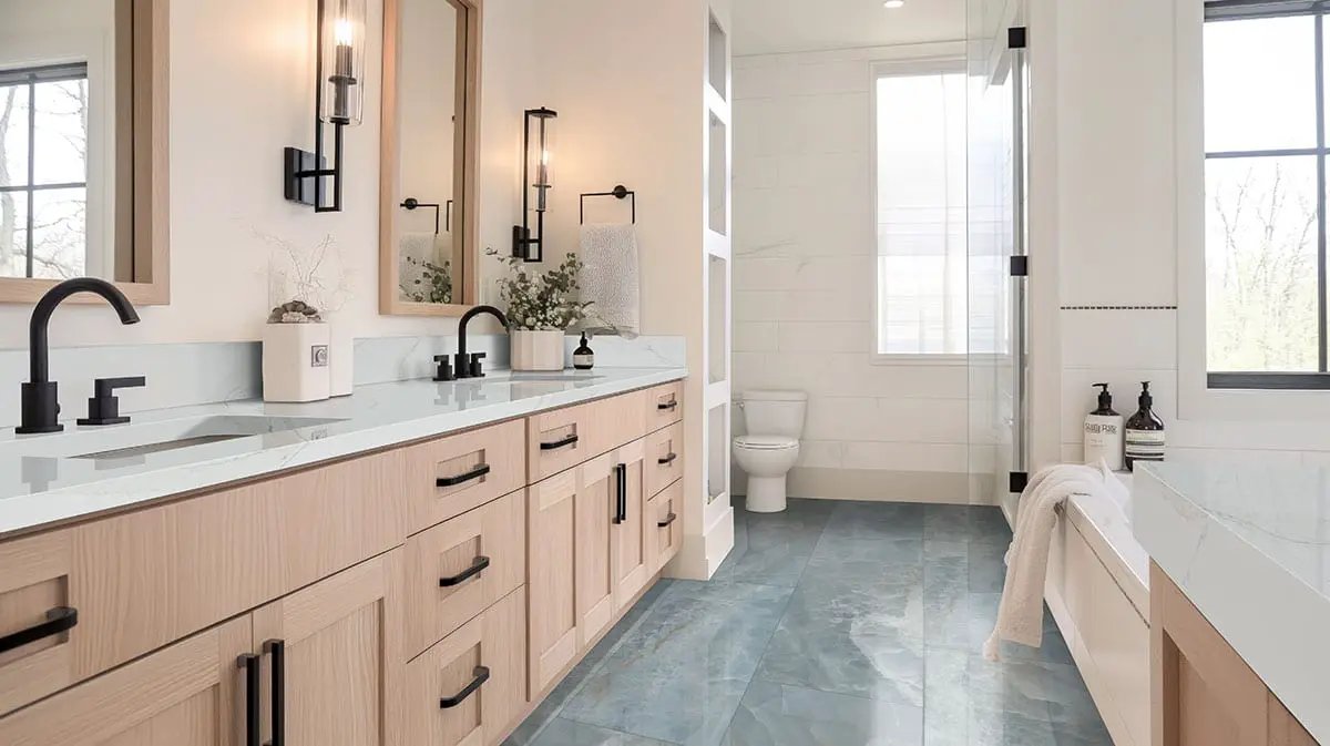 Exotika Biotite Polished Marble Look Porcelain Tiles 24x48 in a finished room