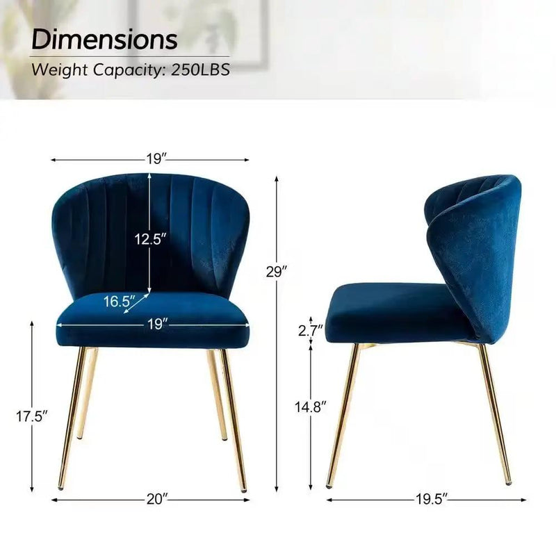 Navy Blue Velvet Upholstered Wingback Accent Side Chair w/ Gold Metal Legs by HomePacific