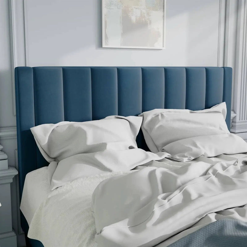 Queen size Modern Navy Blue Velvet Upholstered Platform Bed with Headboard by HomePacific