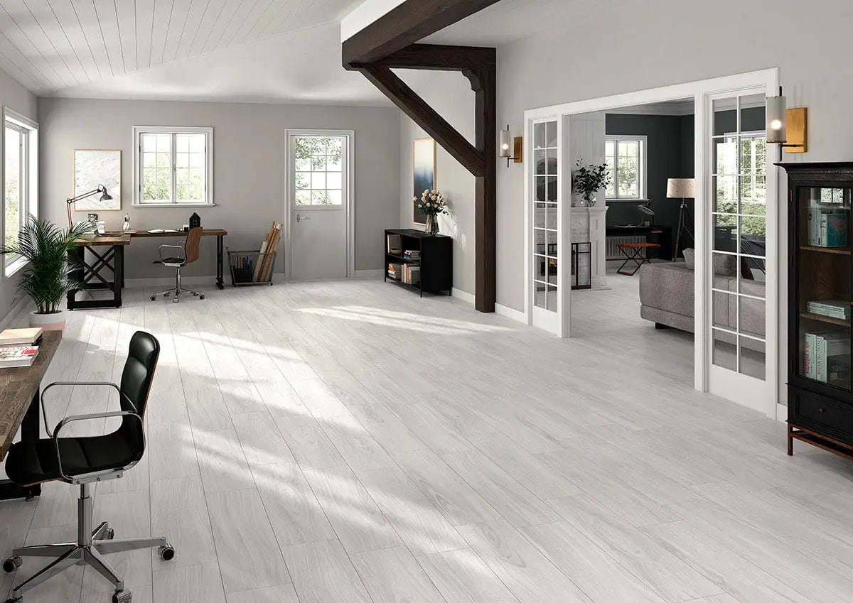Braxton Blanca Matte Wood Look Porcelain Tiles 10x40 in a finished room