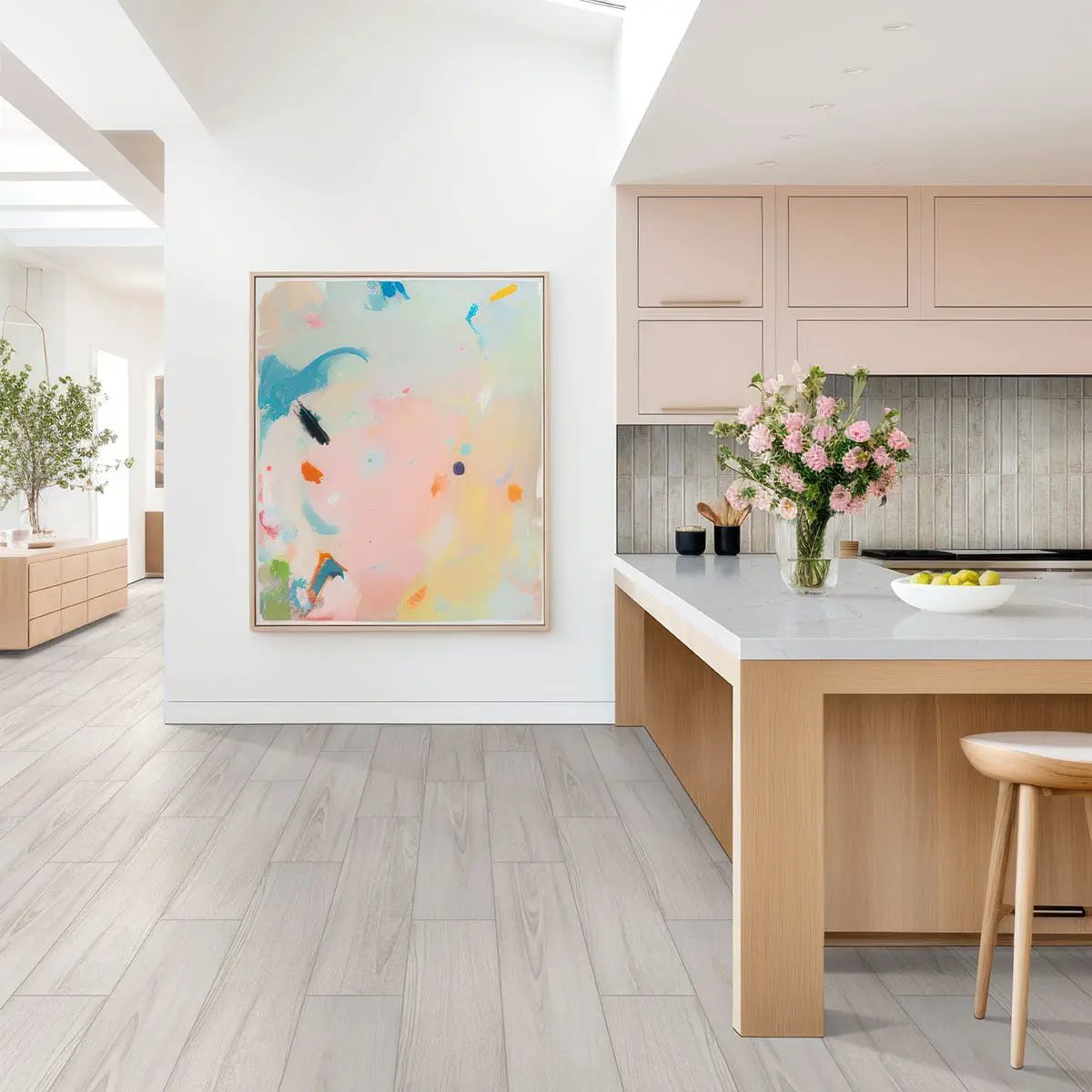 Braxton Blanca Matte Wood Look Porcelain Tiles 10x40 in a finished room