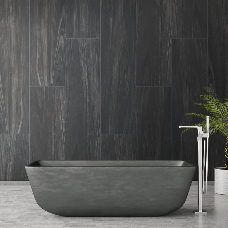 Braxton Midnight Matte Wood Look Porcelain Tiles 10x40 in a finished room