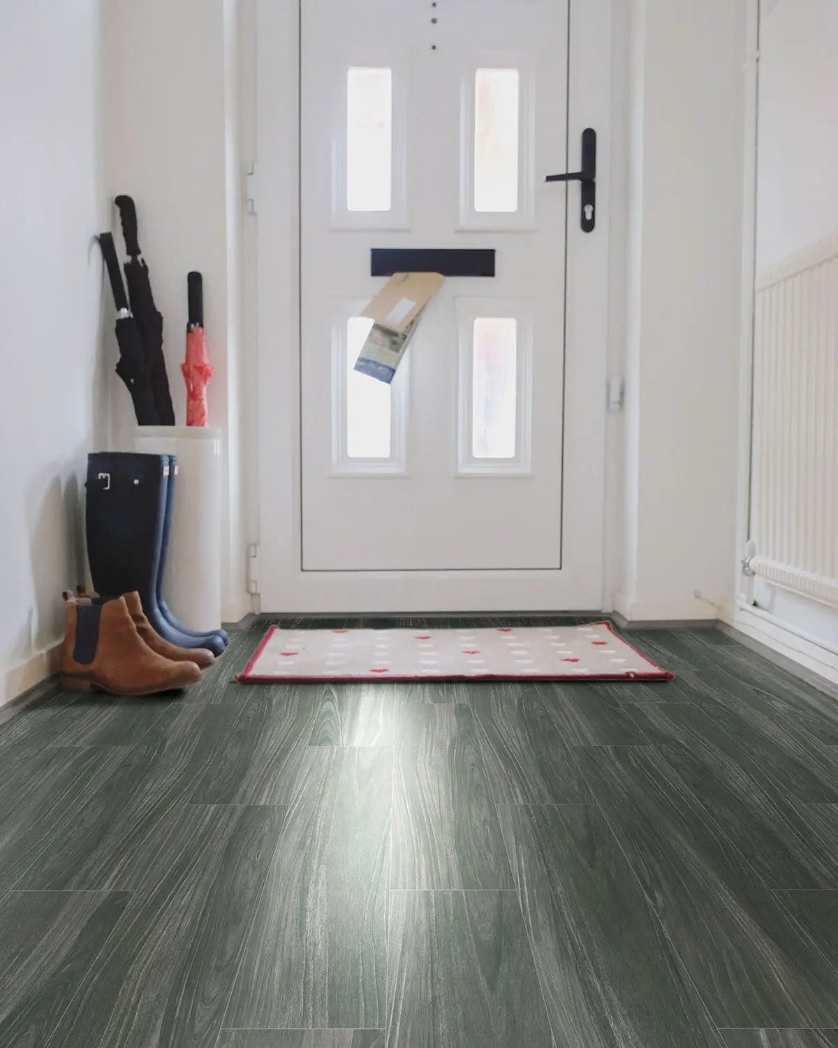 Braxton Midnight Matte Wood Look Porcelain Tiles 10x40 in a finished room