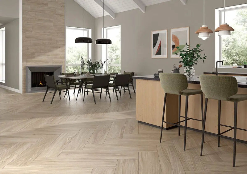 Braxton Saddle Matte Wood Look Porcelain Tiles 10x40 in a finished room