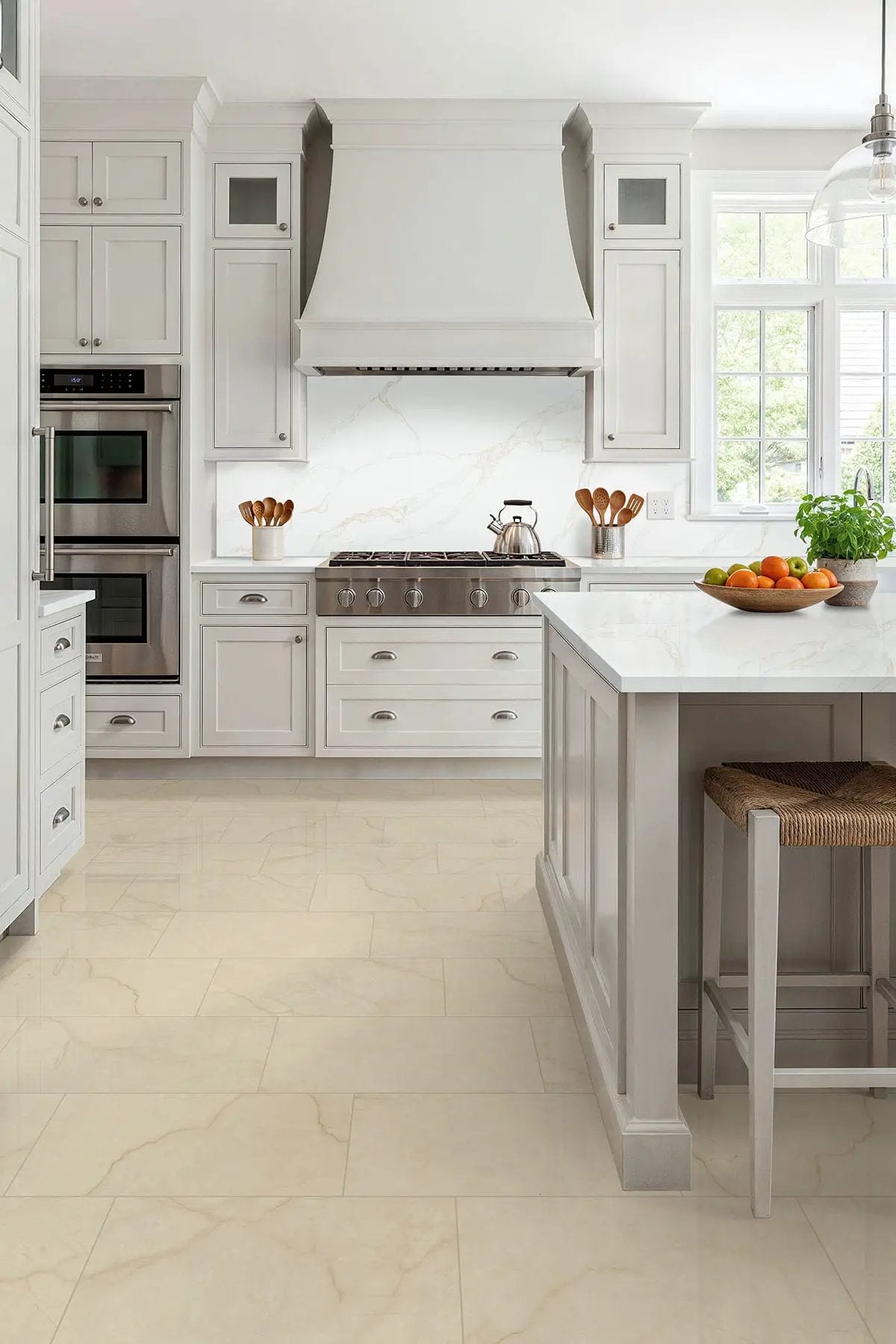 Brighton Crema Matte Porcelain Tiles 24x24 in a finished room