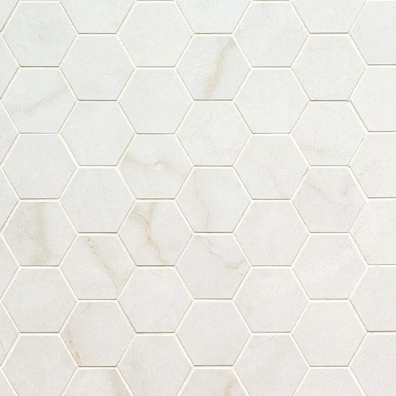 Brighton Gold Matte Hexagon Porcelain Mosaics 2x2 close up