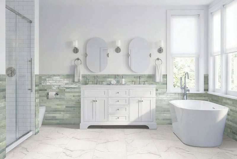Brighton Grey Polished Porcelain Tiles 12x24 in a finished room