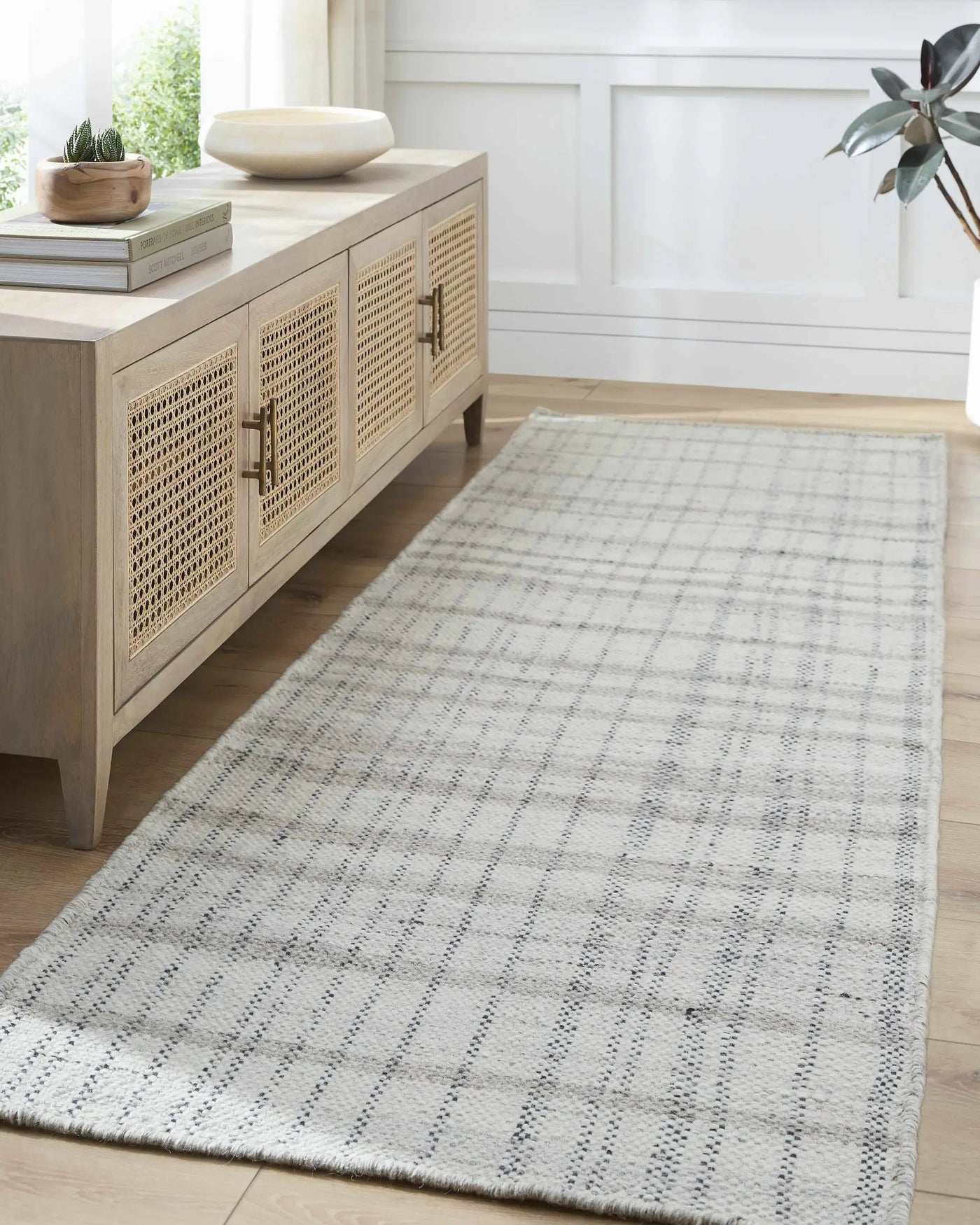 Nissa Gray Blue Checkered Wool Rug - Clearance by Boutique Rugs