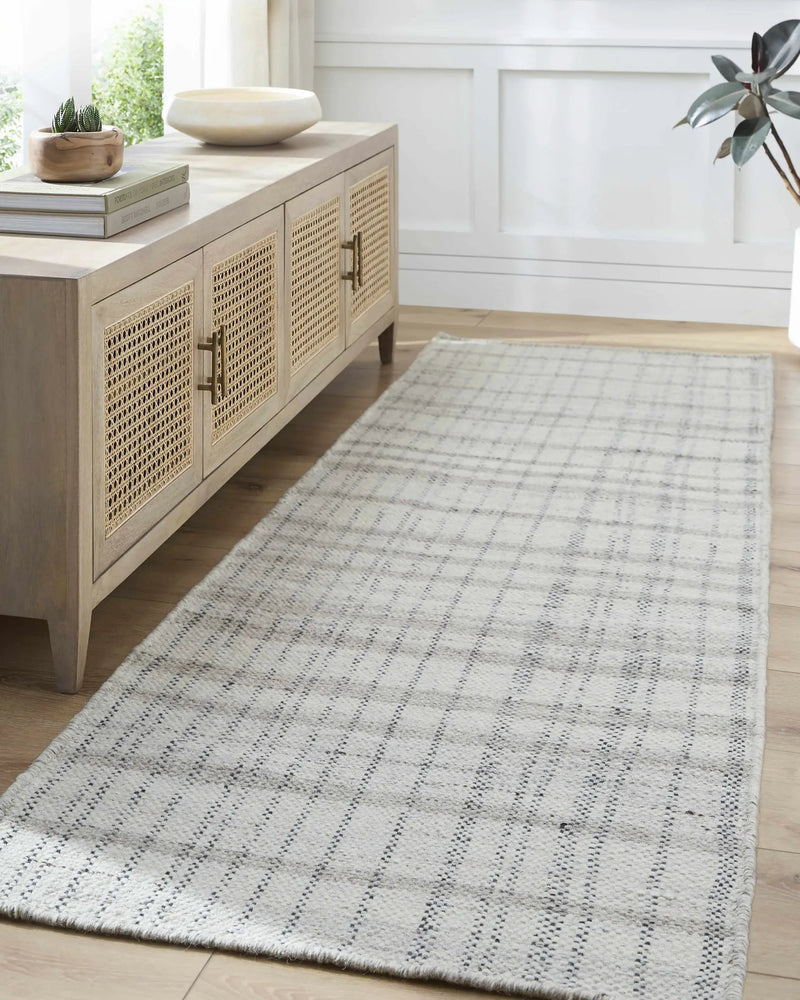 Nissa Gray Blue Checkered Wool Rug - Clearance by Boutique Rugs