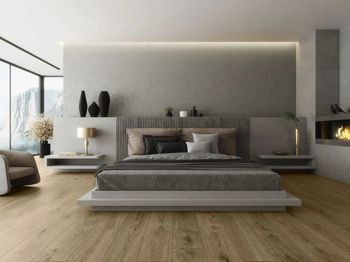 Cabana Honey 9x47 Matte Wood Look Porcelain Tiles in a finished room