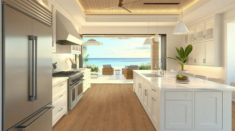 Cabana Tawny 9x47 Matte Wood Look Porcelain Tiles in a finished room