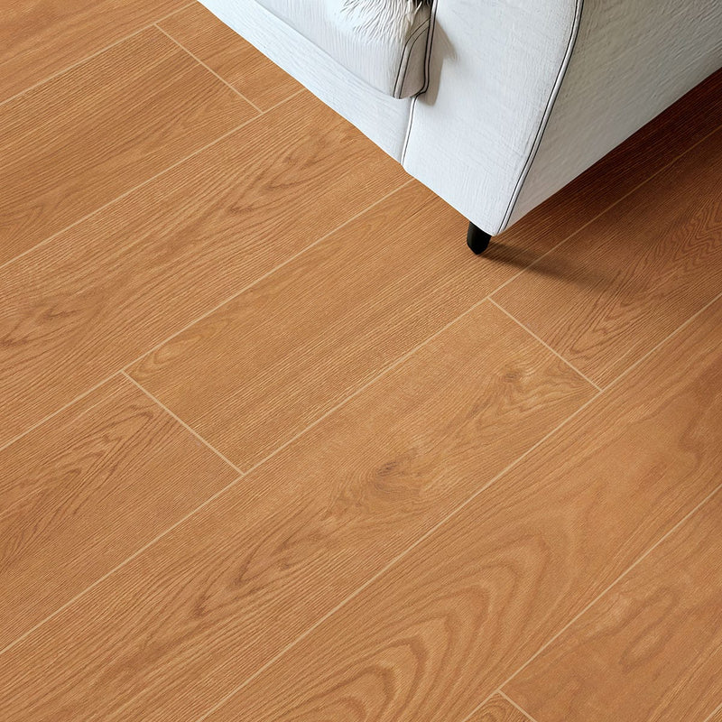 Cabana Tawny 9x47 Matte Wood Look Porcelain Tiles in a finished room