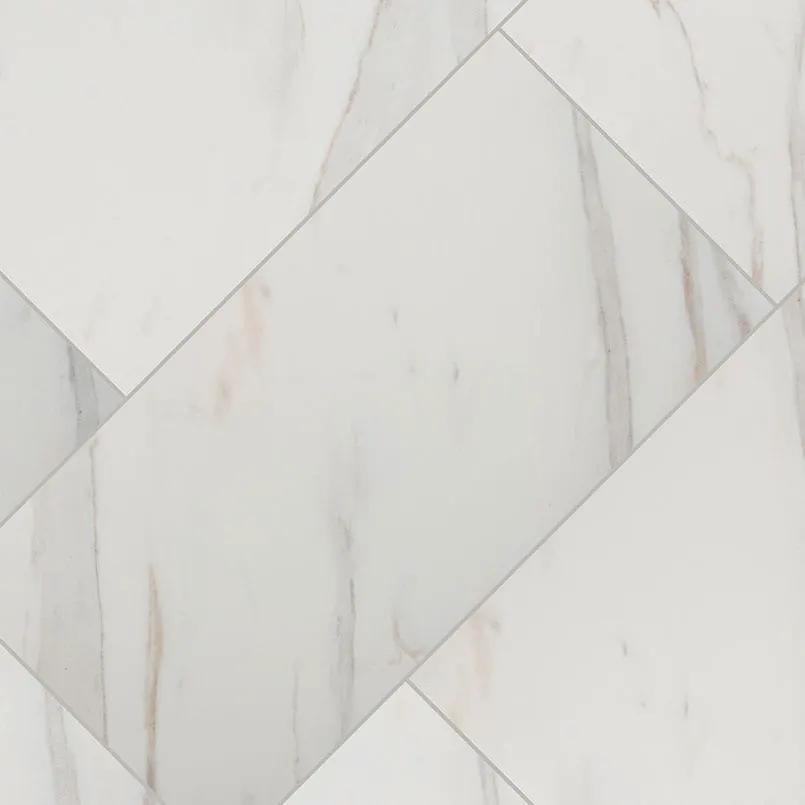 Pietra Calacatta Matte Marble Look Porcelain Mosaics 2x2 0.39 inch angled view