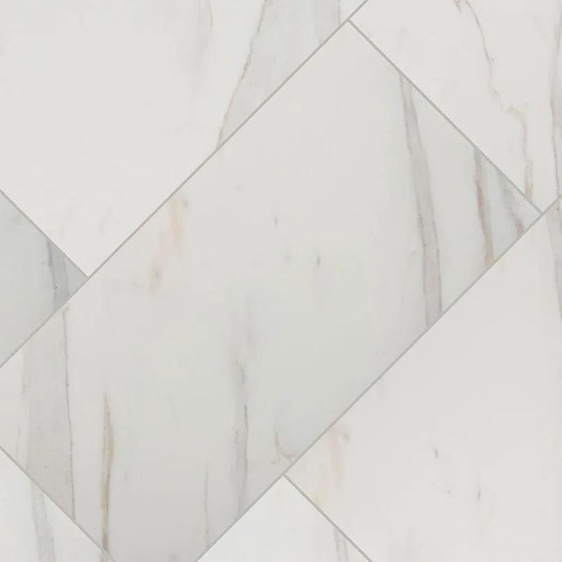 Pietra Calacatta Matte Bullnose Marble Look Porcelain Moldings 3x18 angled view
