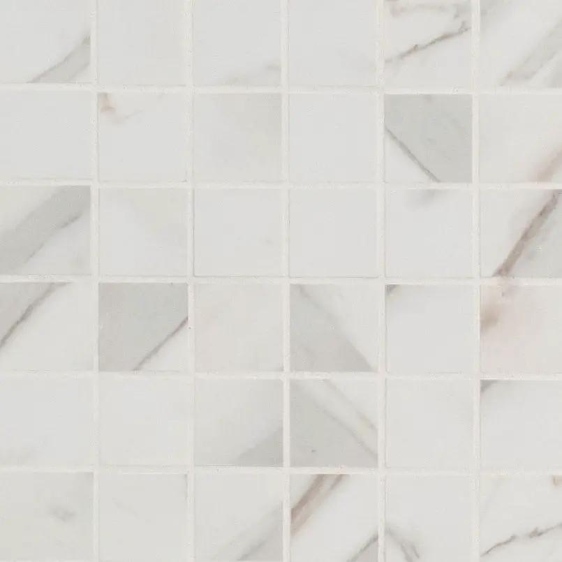 Pietra Calacatta Matte Marble Look Porcelain Mosaics 2x2 0.39 inch close up