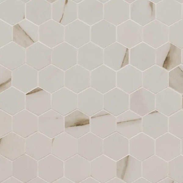 Pietra Calacatta Matte Marble Look Porcelain Mosaics 2x2 0.37 inch