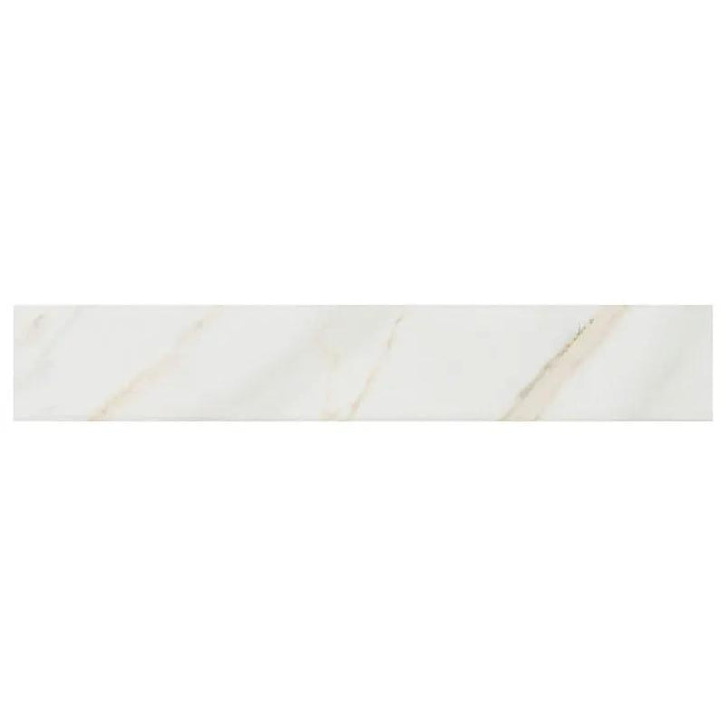 Pietra Calacatta Matte Bullnose Marble Look Porcelain Moldings 3x18 close up