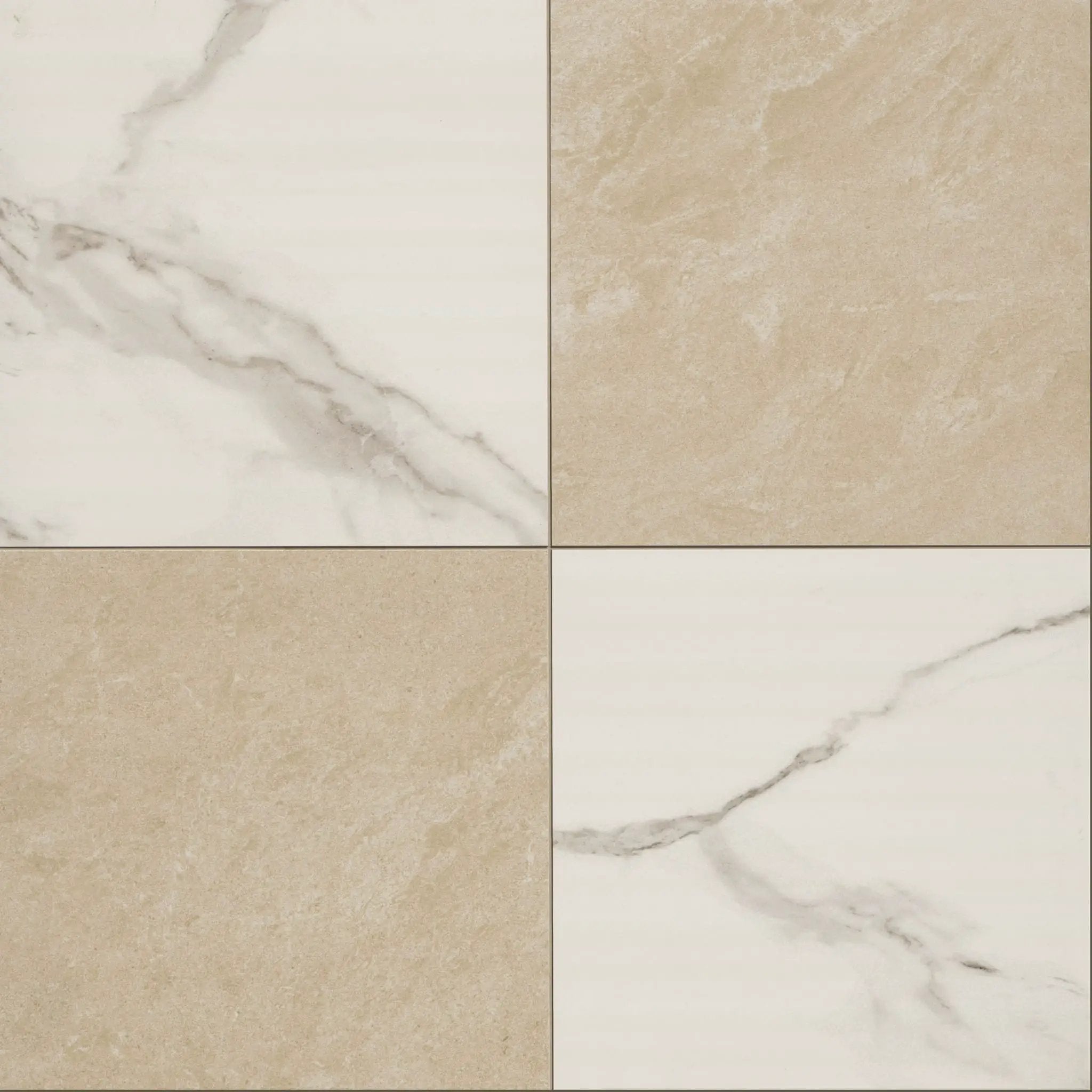 Casa Duet Calacatta Crema Checkered Matte Porcelain Tiles 24x24 close up