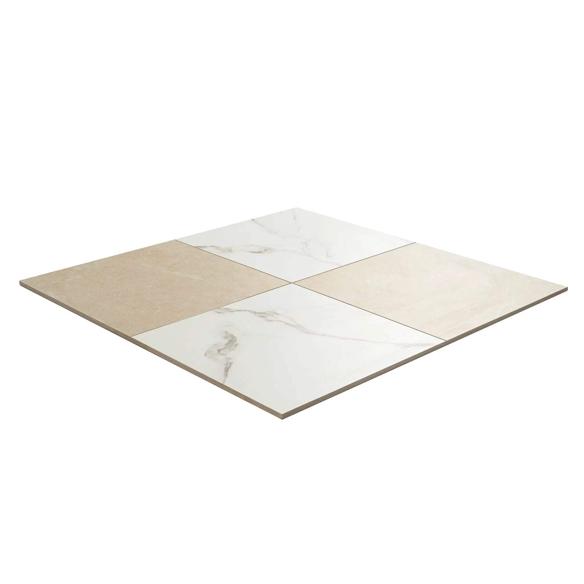 Casa Duet Calacatta Crema Checkered Matte Porcelain Tiles 24x24 angled view