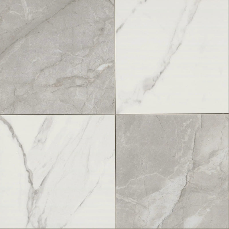 Casa Duet Calacatta Grigio Checkered Matte Porcelain Tiles 24x24 close up