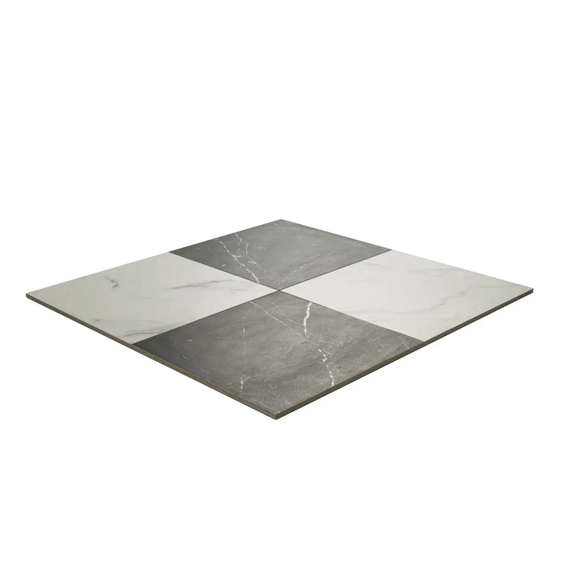 Casa Duet Calacatta Marquina Checkered Matte Porcelain Tiles 24x24 angled view